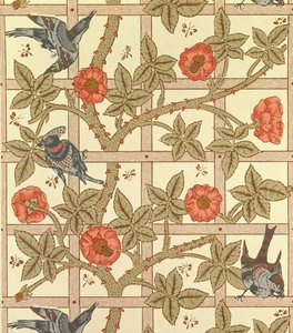 Blue and Orange Trellis Wallpaper Design by William Morris